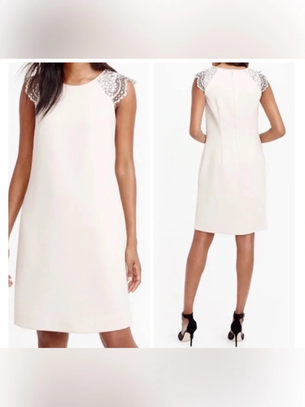 J. Crew Ivory Edged Lace Cap-Sleeve Dress Size 8